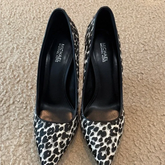 Michael Kors Leopard Print Heels in Black and White - Picture 2 of 8
